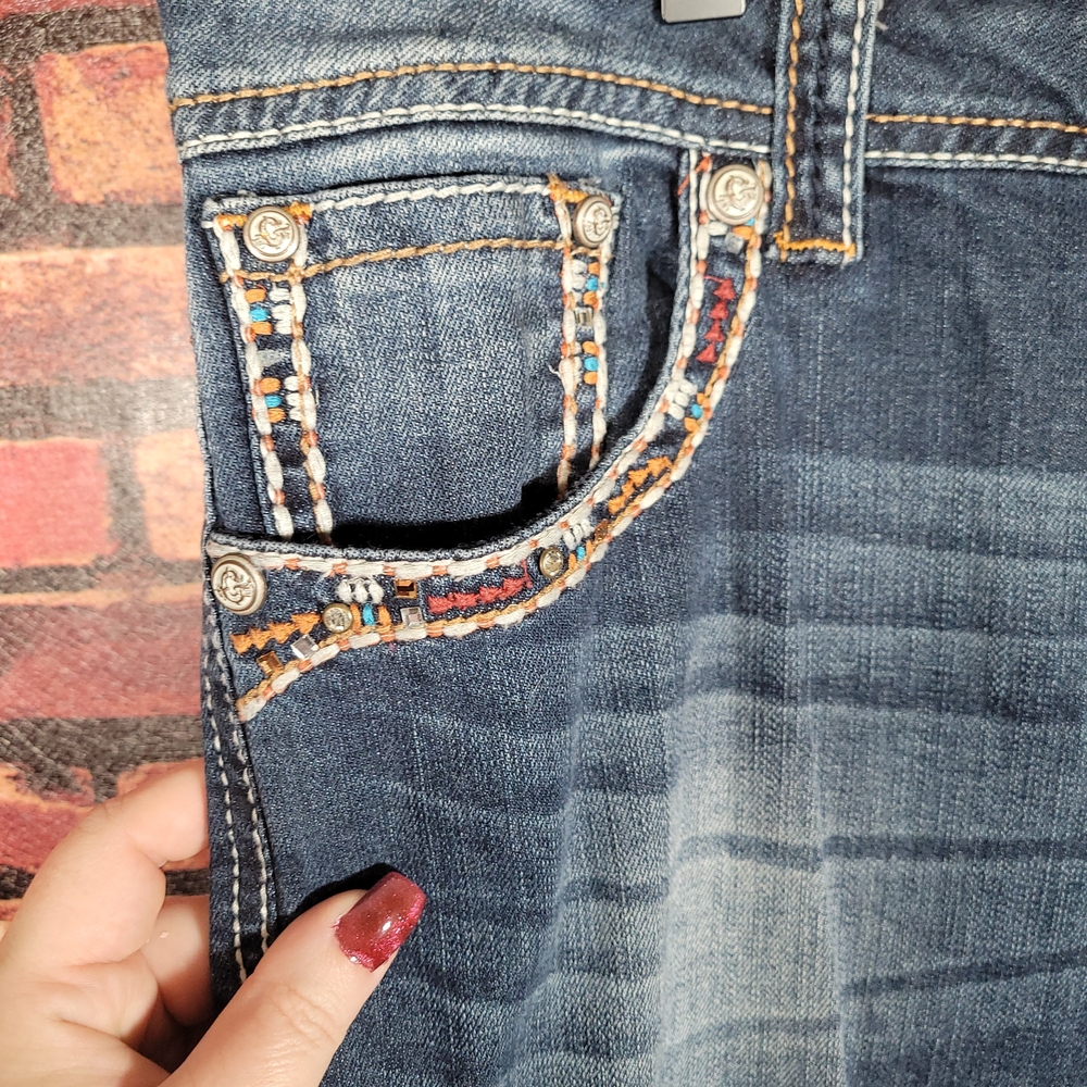 Grace in LA Women's Boot Cut Jeans - Dark Blue with Embellished Trim - Picture 2 of 7